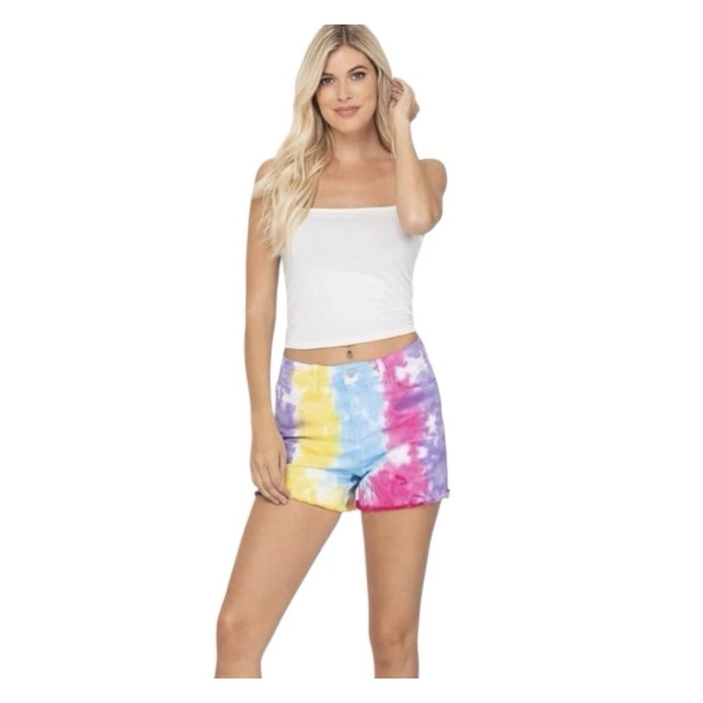 Judy Blue Snow Cone Tie Dye Denim Women's Sz Medium Cut Off High Waist Shorts - Picture 2 of 10